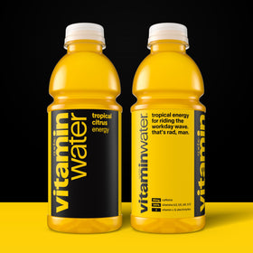 Vitaminwater Energy Tropical Citrus bottle side view highlighting 20 oz size.