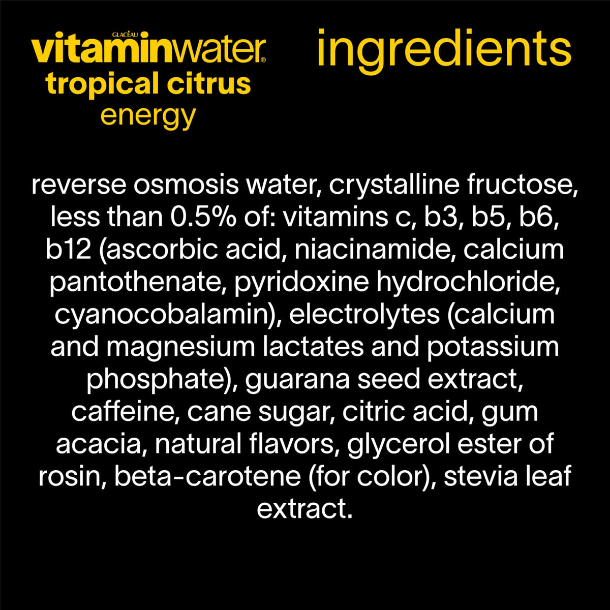 Vitaminwater Energy Tropical Citrus fridge mockup suggesting grab-and-go refreshment.