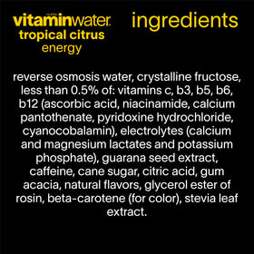 Vitaminwater Energy Tropical Citrus fridge mockup suggesting grab-and-go refreshment.