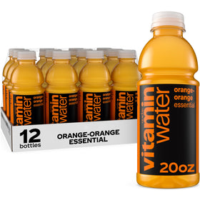 Vitaminwater Essential Orange-Orange bottle label highlights vitamin C and zinc.