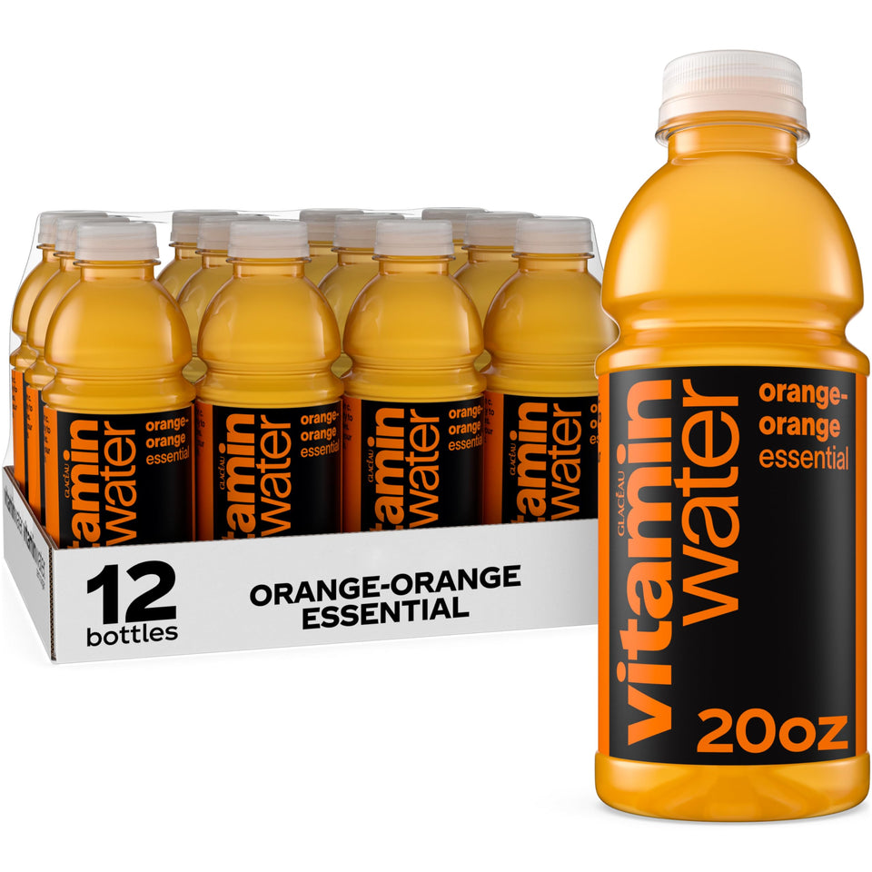Vitaminwater Essential Orange-Orange bottle label highlights vitamin C and zinc.