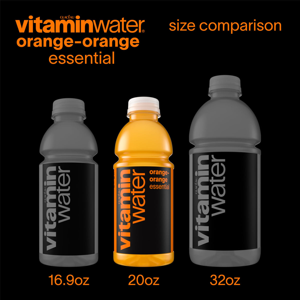 Chilled glass with ice and Vitaminwater Essential Orange-Orange.