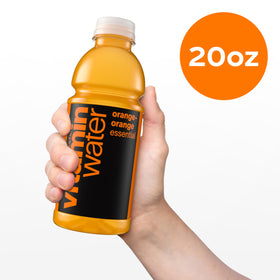 Nutrition facts panel on Vitaminwater Essential Orange-Orange bottle.