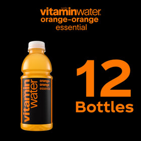 12-pack display of Vitaminwater Essential Orange-Orange bottles.