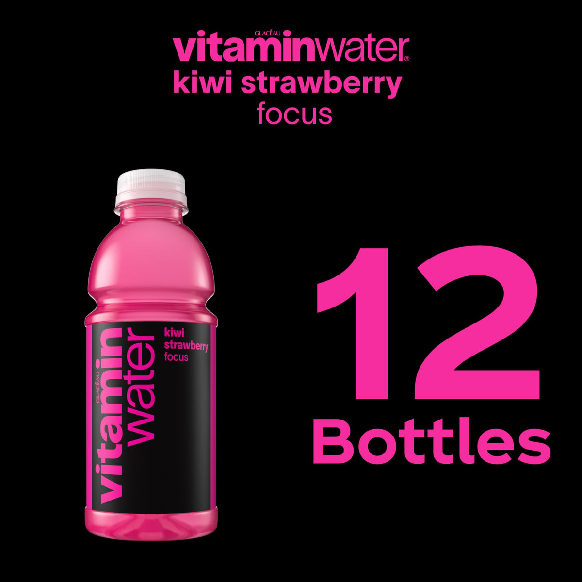 Vitaminwater Focus Kiwi Strawberry pack displays a 12-pack convenience.