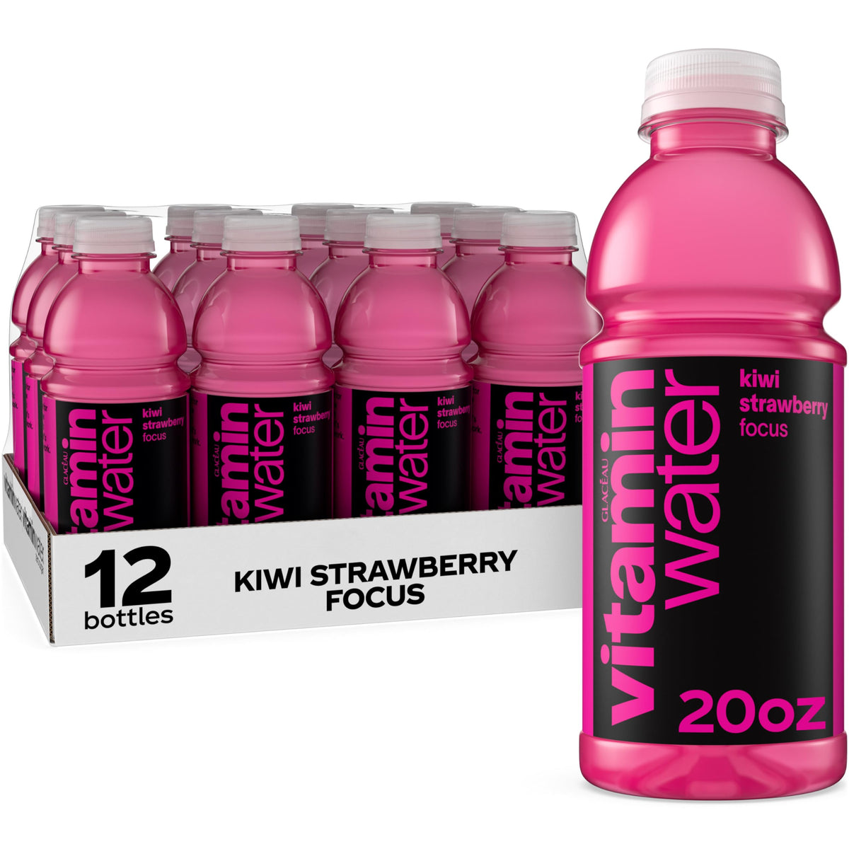 Vitaminwater Focus Kiwi Strawberry bottle ready for on-the-go hydration and focus.