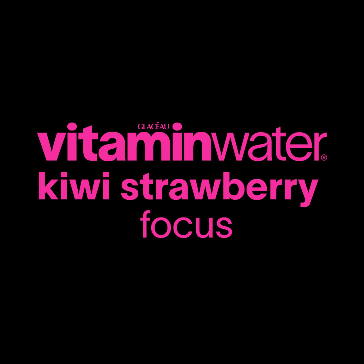 Vitaminwater Focus Kiwi Strawberry label close-up highlights vitamins and electrolytes.