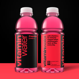 vitaminwater Power-C Dragonfruit bottle back shows nutrition facts and vitamin C punch