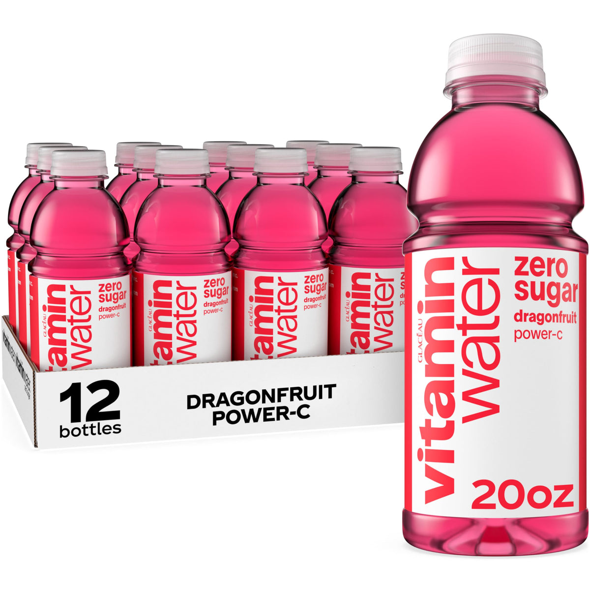 Vitaminwater Power-C Dragonfruit bottle front view for on-the-go hydration.