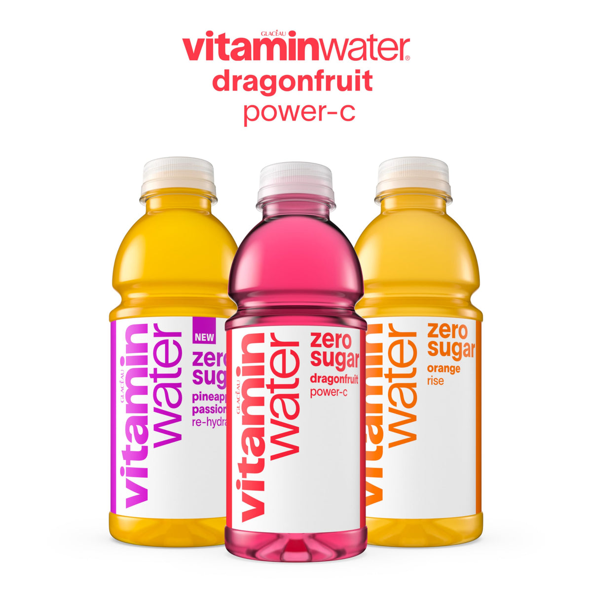 Vitaminwater Power-C Dragonfruit label closeup with vitamin facts.