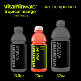 vitaminwater Refresh Tropical Mango glass showcases tropical aroma and flavor.