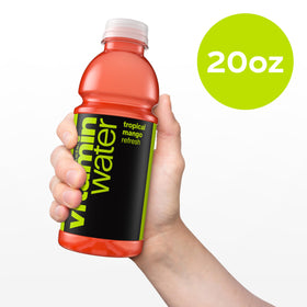 vitaminwater Refresh Tropical Mango nutrition facts panel emphasizes calories and vitamins.