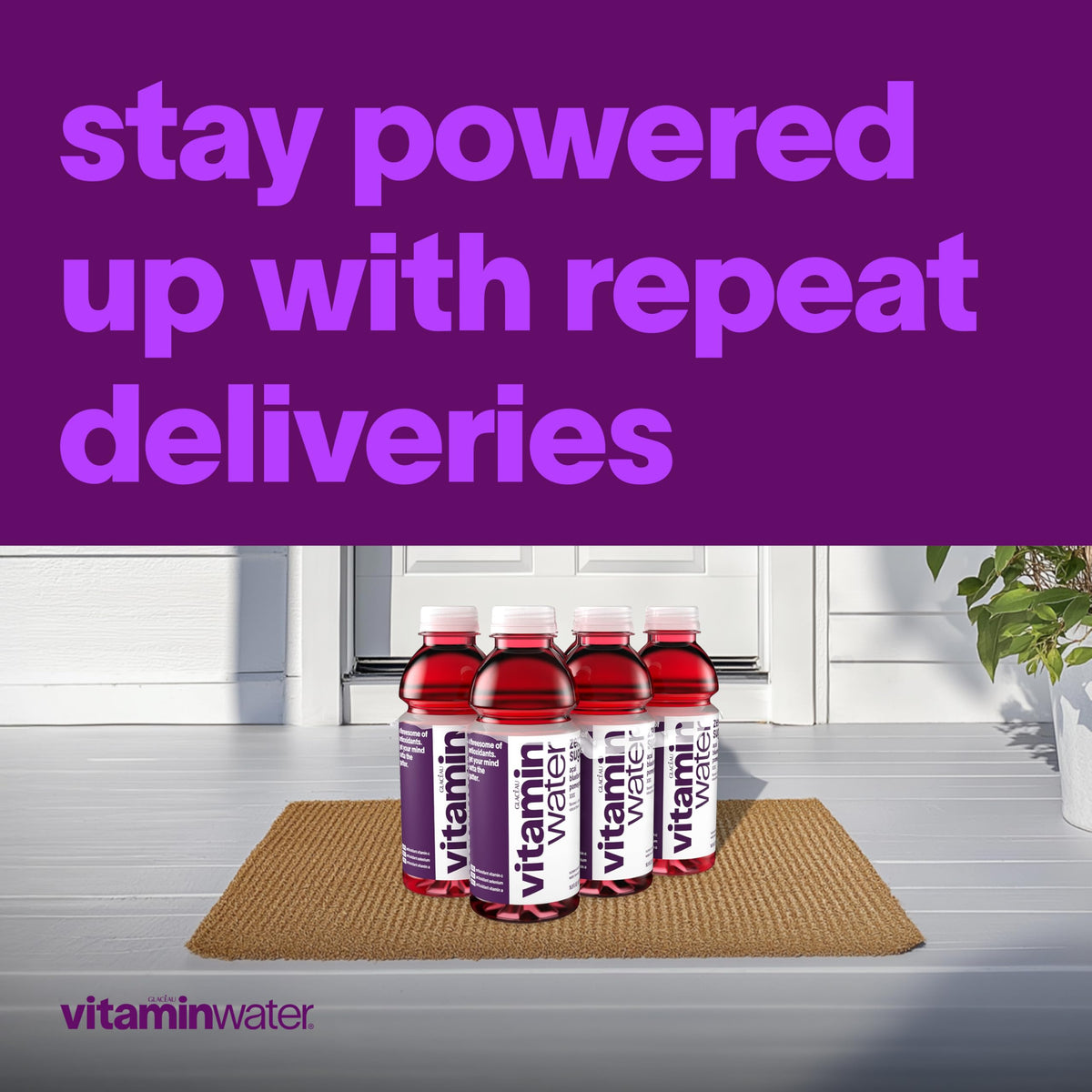 Refrigerated display of Vitaminwater XXX bottles ready for use