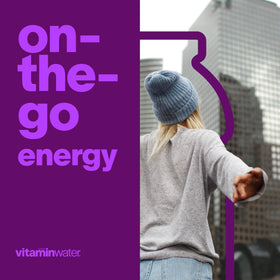 Close-up of Vitaminwater XXX label highlighting antioxidants and vitamins