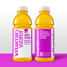 Vitaminwater Zero Sugar Pineapple Passionfruit nutrition panel on the bottle shows key vitamins