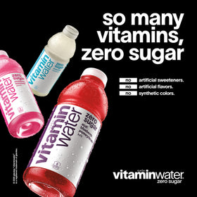 Vitaminwater Zero Sugar Pineapple Passionfruit pour into glass for on-the-go refreshment