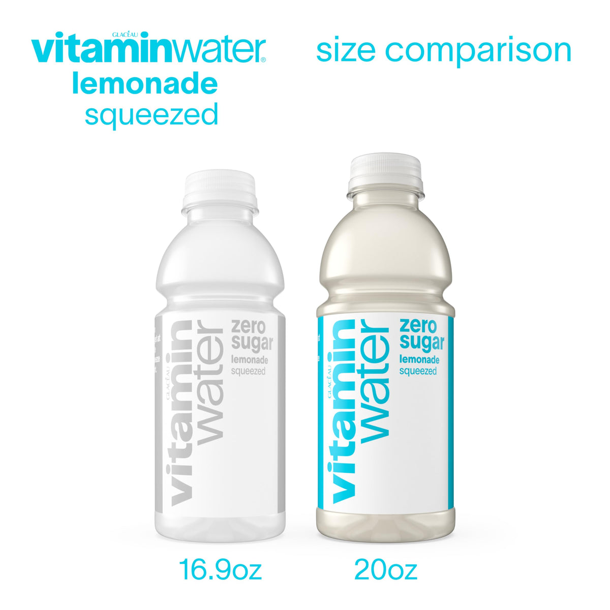 Side view of Vitaminwater bottle illustrates zero calories claim