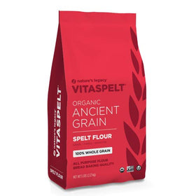 VitaSpelt Nature's Legacy organic whole spelt flour in a 5-lb bag, ideal for baking.