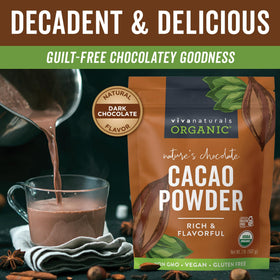 Viva Naturals cacao powder scoop in bag for easy measuring