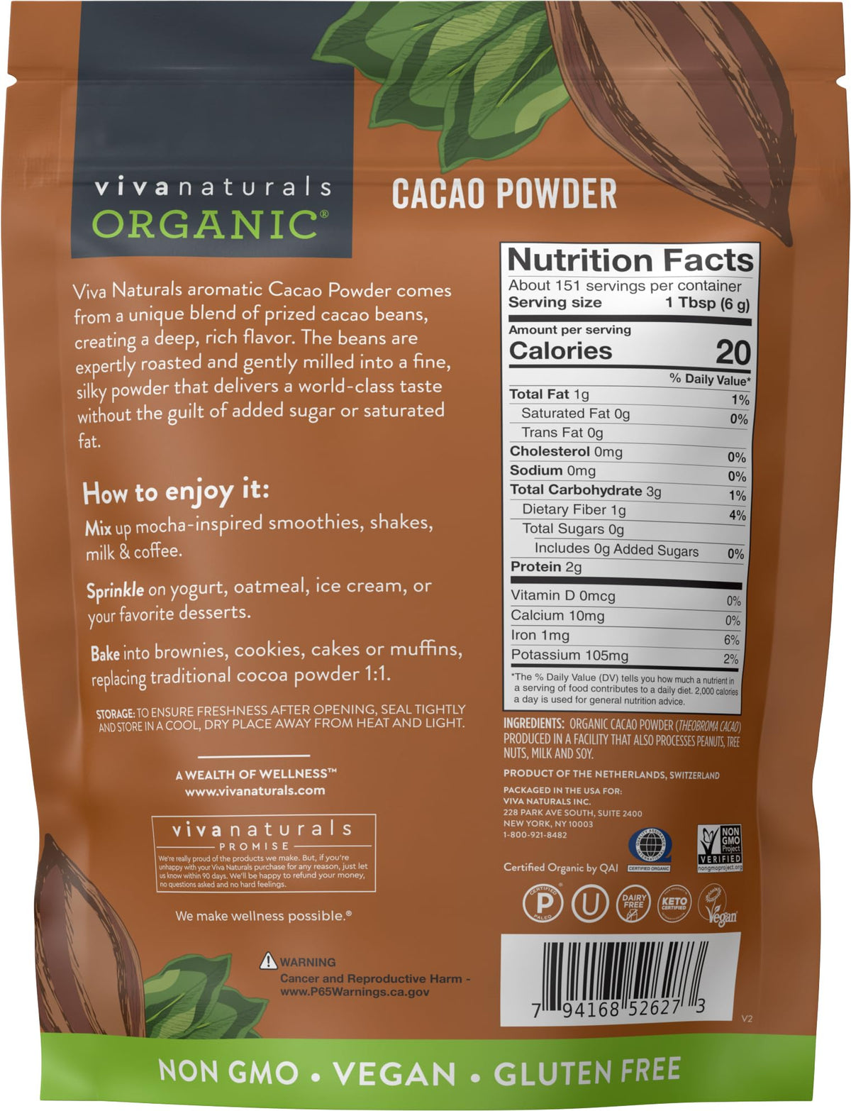 Viva Naturals cacao powder used in keto-friendly vegan recipes