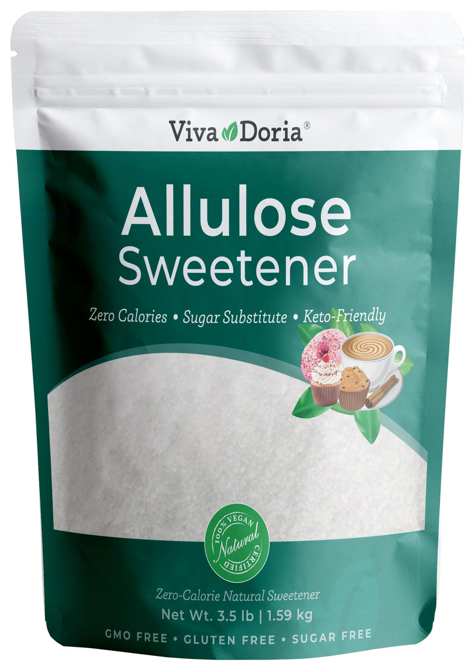 Viva Doria Allulose Sweetener bottle for zero-calorie coffee and tea.