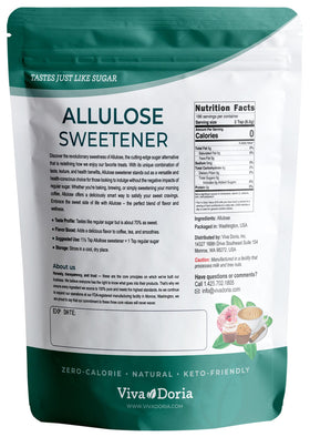 Viva Doria Allulose Sweetener pack showcases versatile baking and cooking.