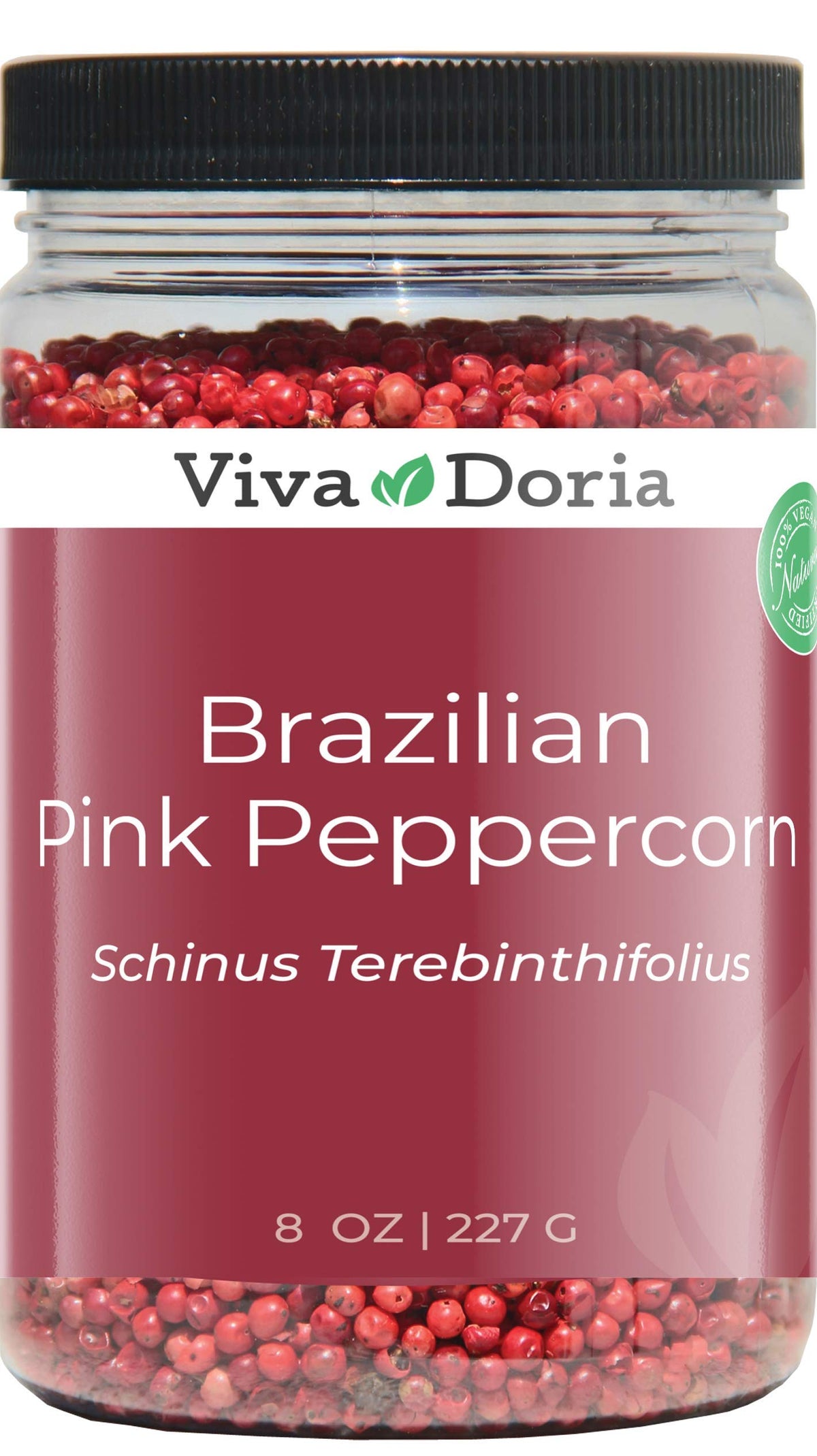 Viva Doria pink peppercorns, whole and steam sterilized, ideal finishing touch for salads and seafood.