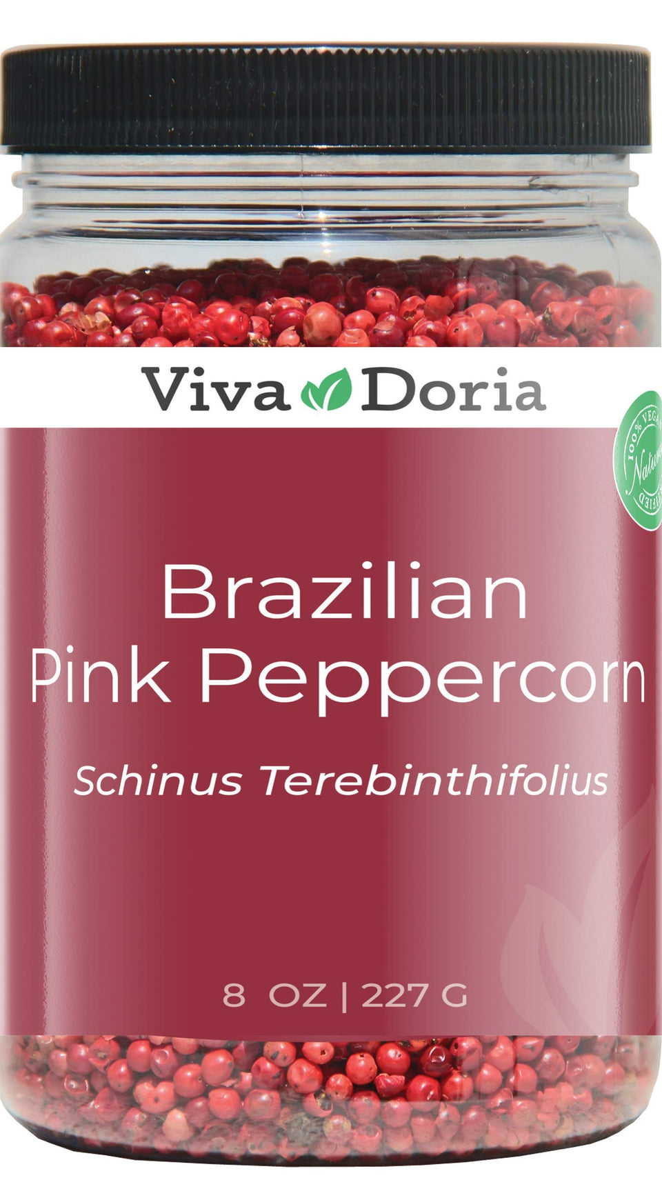 Viva Doria pink peppercorns, whole and steam sterilized, ideal finishing touch for salads and seafood.