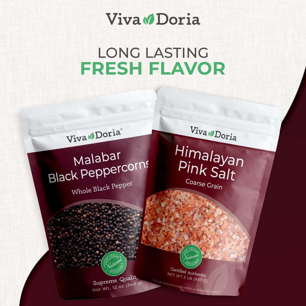 Viva Doria combo pack front label highlights salt and pepper versatility.