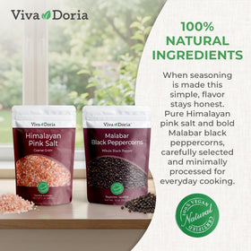 Viva Doria grinder refill pouches keep spices ready in the kitchen.