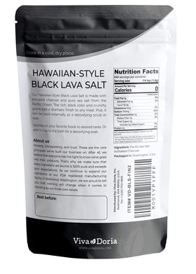 Viva Doria Hawaiian Black Lava Sea Salt crystal close-up highlights smoky earthy flavor