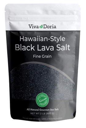 Viva Doria Hawaiian Black Lava Sea Salt packaging shows a resealable pouch for freshness