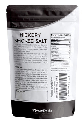 Viva Doria Hickorywood smoked sea salt close-up showing fine grains for seasoning roasts