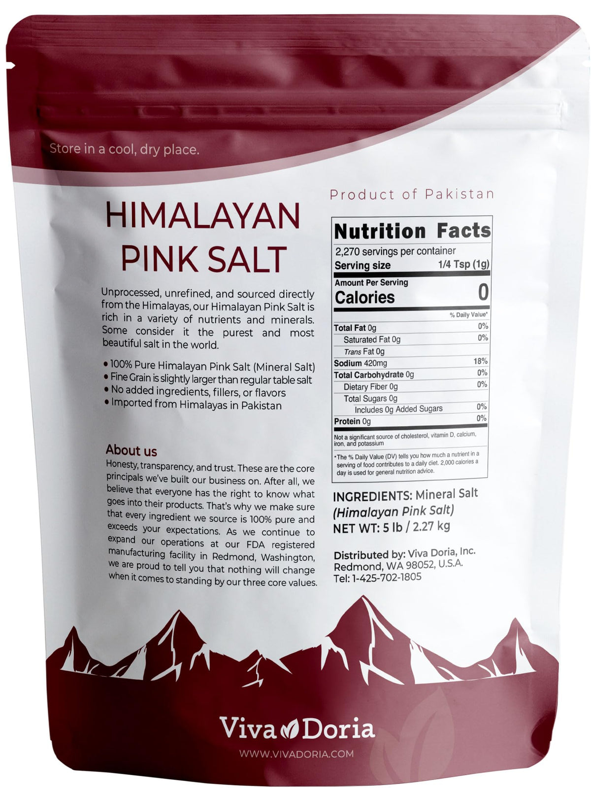 Viva Doria Himalayan Pink Salt color closeup shows natural pink hue and mineral-rich flavor potential.