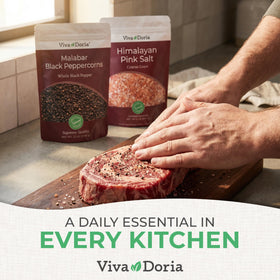 Viva Doria Himalayan pink salt grinder refill pack for easy seasoning.