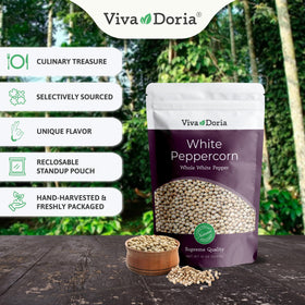 Viva Doria peppercorns in a reclosable pouch preserve aroma and freshness.