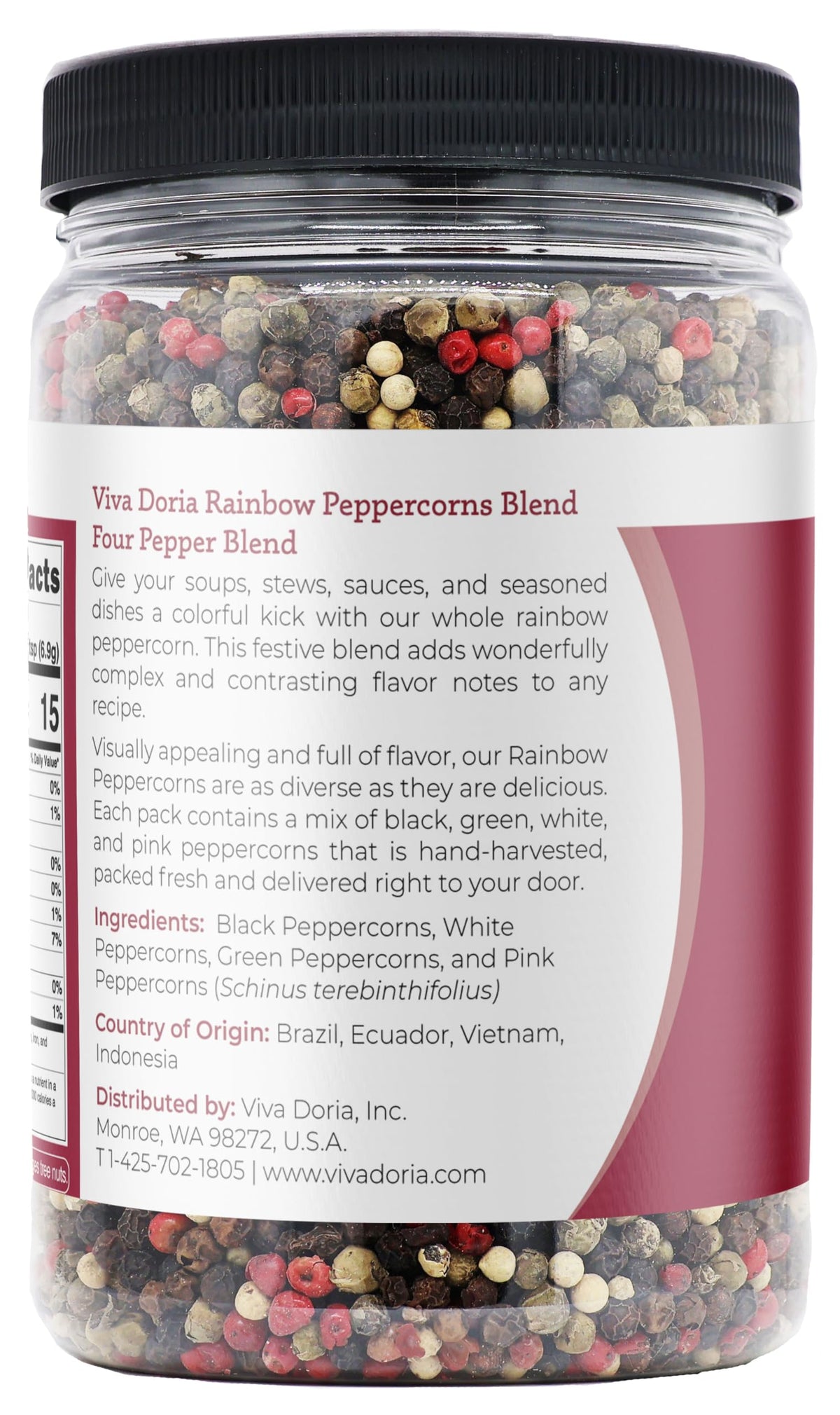 Viva Doria Rainbow Blend 16oz jar suited for grinder refills.