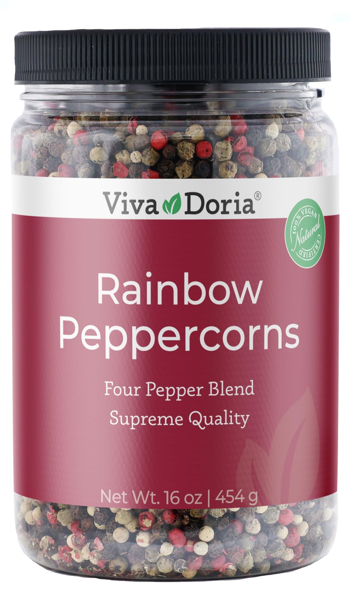 Viva Doria Rainbow Blend Peppercorn front label highlights premium grinder-ready spices.