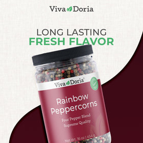 Viva Doria Rainbow Blend ready-to-grind peppercorns for quick seasoning.