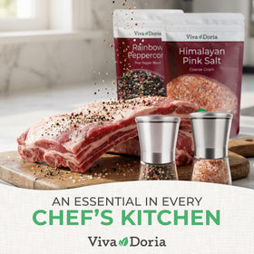 Viva Doria salt and pepper grinder setup for easy use