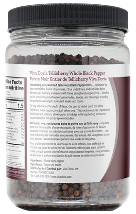 Viva Doria Tellicherry peppercorns in reclosable jar stay fragrant.
