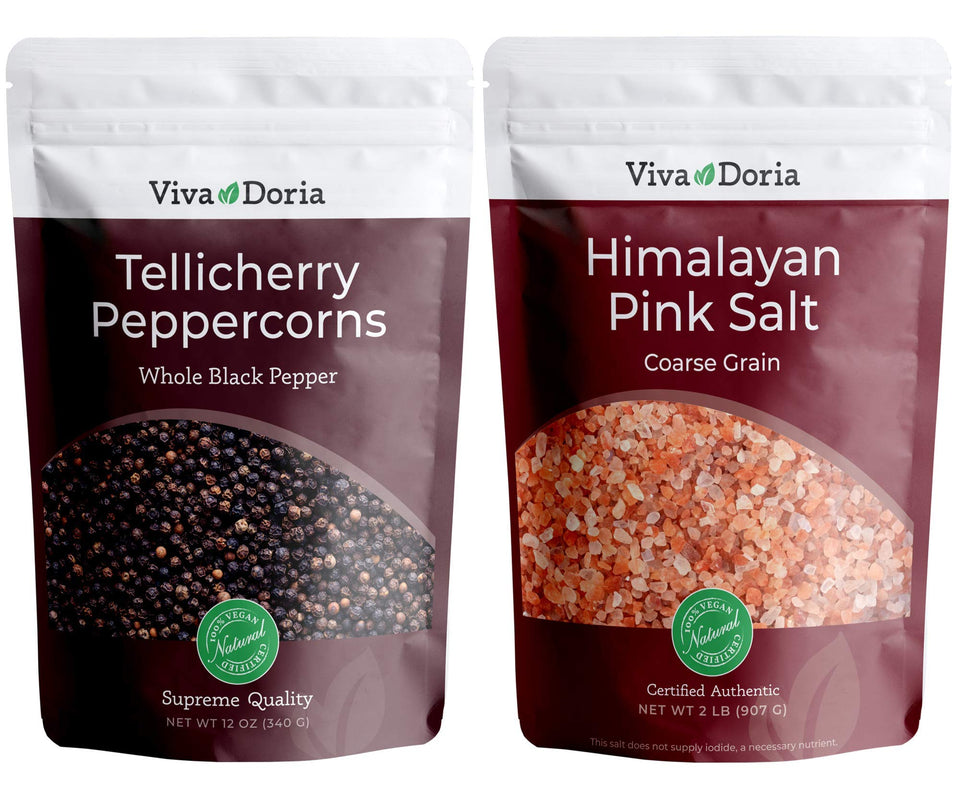 Viva Doria Tellicherry peppercorns ready for grinding for bold marinades.