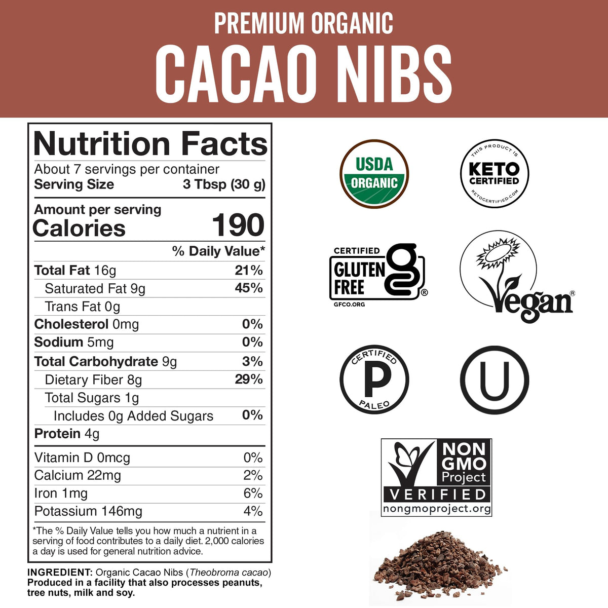 Viva Naturals cacao nibs used in vegan baking and snacks