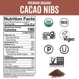 Viva Naturals cacao nibs strewn over a breakfast bowl for crunch