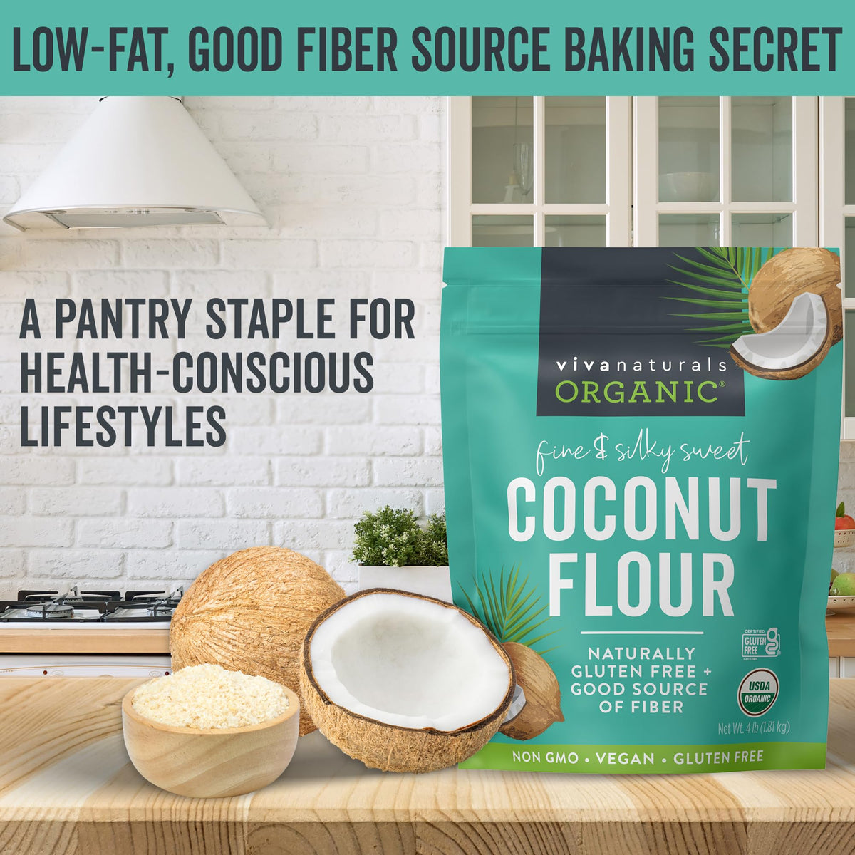 Pancakes made with Viva Naturals coconut flour for fluffy texture