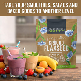 Viva Naturals flaxseed powder with scoop ready to boost fiber intake.