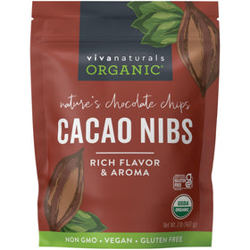 Viva Naturals organic cacao nibs pack showcasing versatile ingredient for healthy snacking