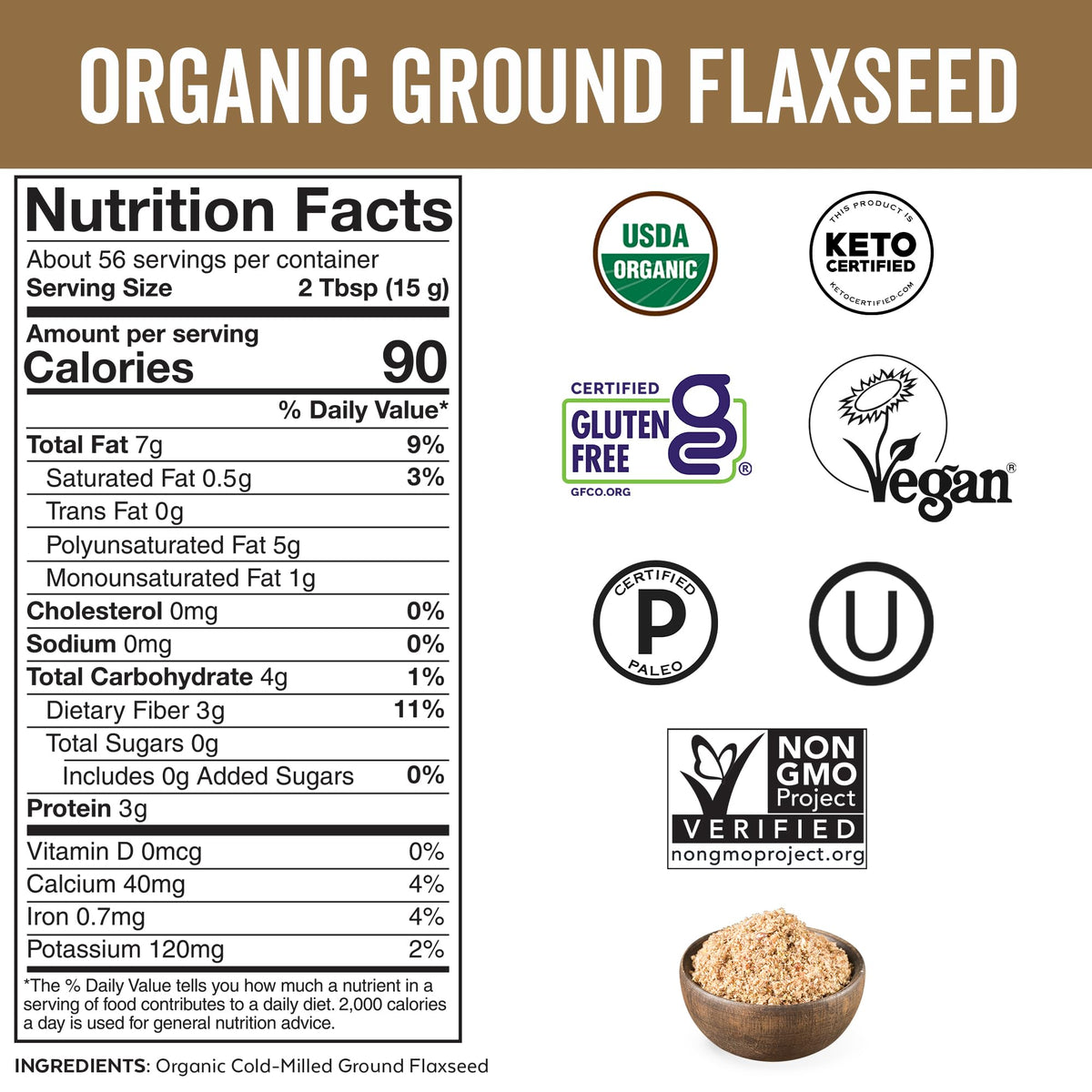 Viva Naturals organic flaxseed boosts fiber and omega-3 in meals.