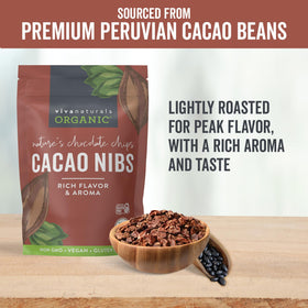 Peruvian origin Viva Naturals cacao nibs delivering deep chocolate aroma
