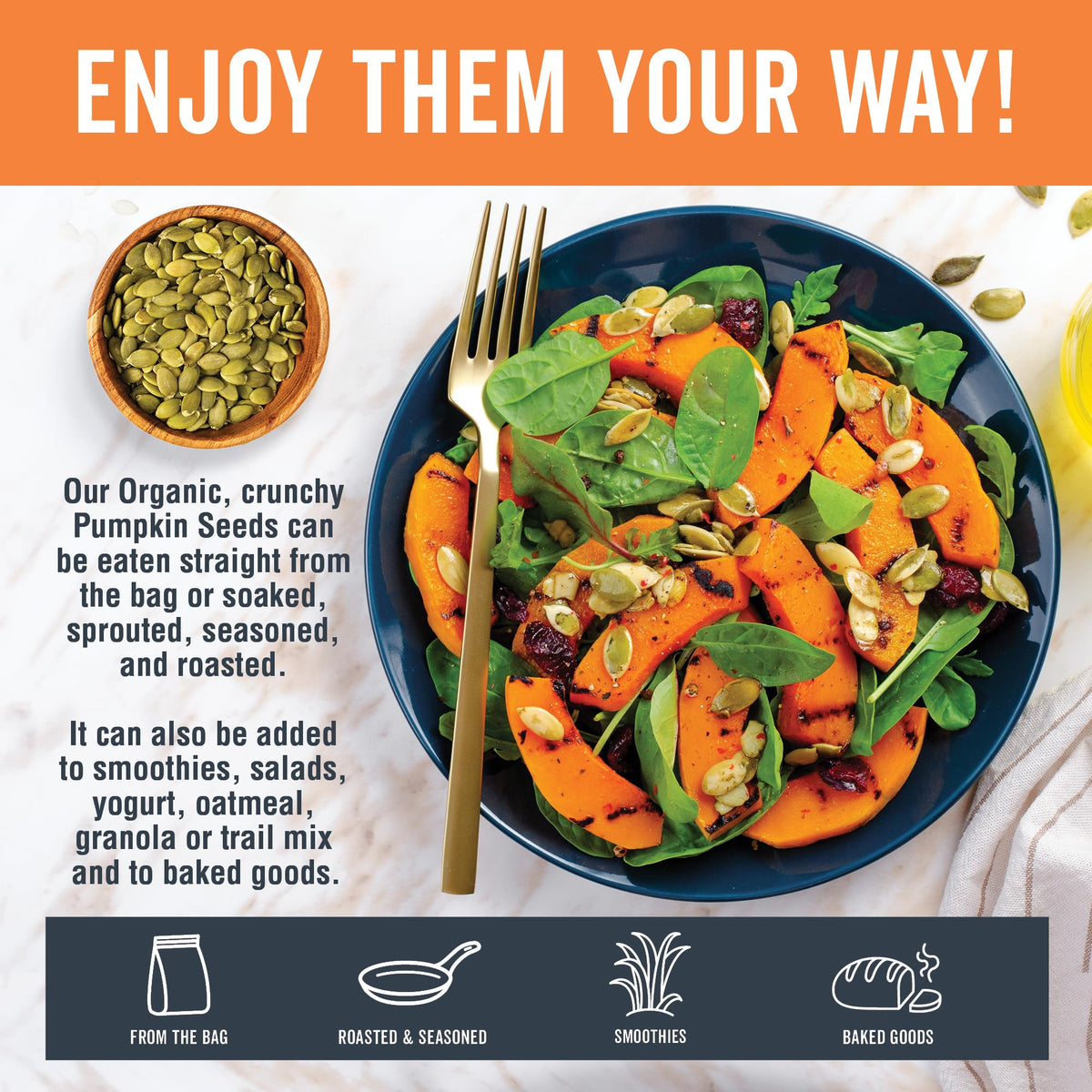 Viva Naturals pumpkin seeds for a fiber boost in daily meals.